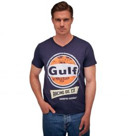 T-shirt GULF Oil V-Neck Bleu pour homme