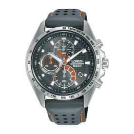 LORUS Leather Sport Watch - grey orange 