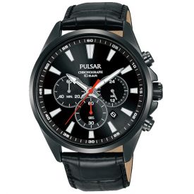 PULSAR Sport PT3A53 Chrono leather watch - black