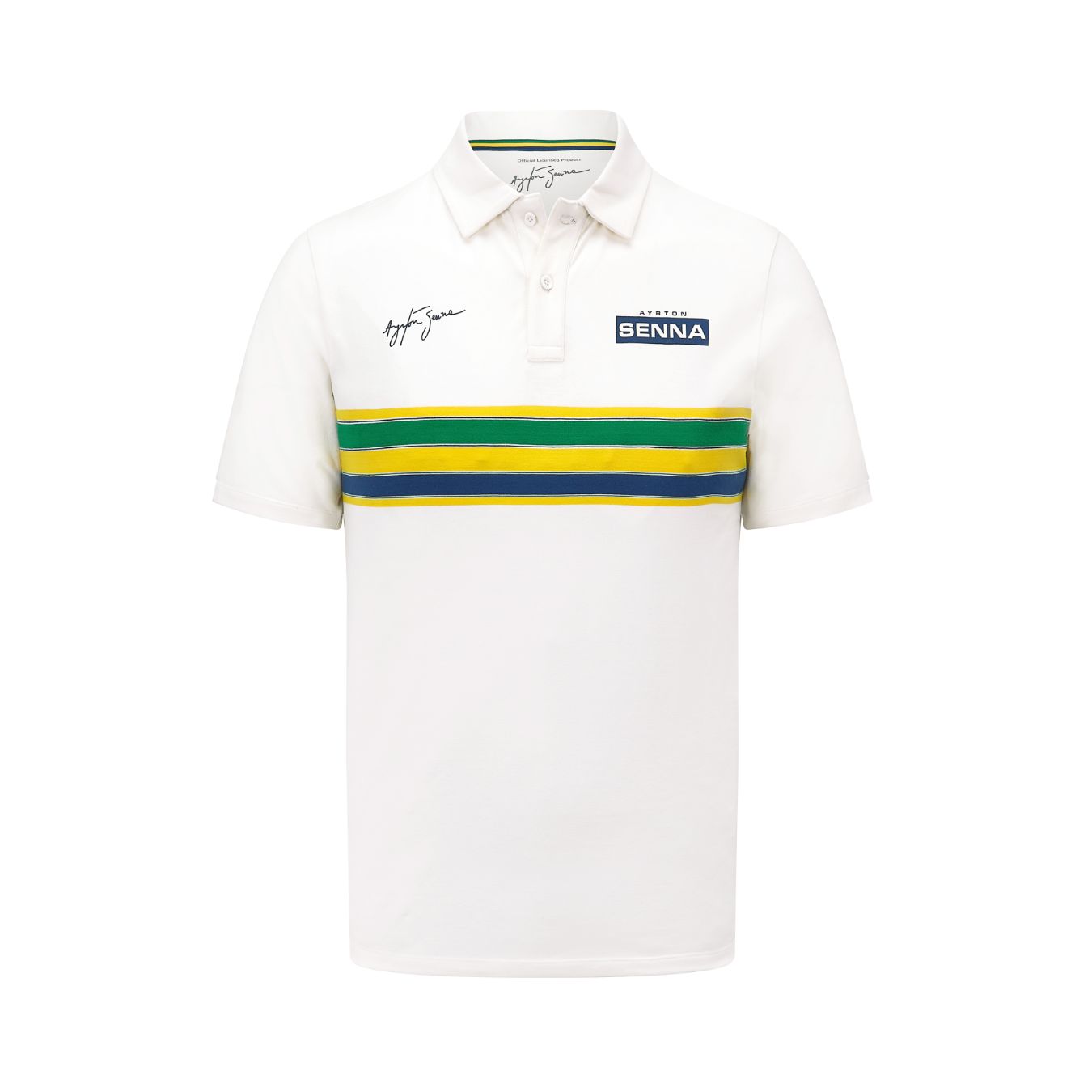 Logo FIA Polo AYRTON SENNA stripe blanc pour homme